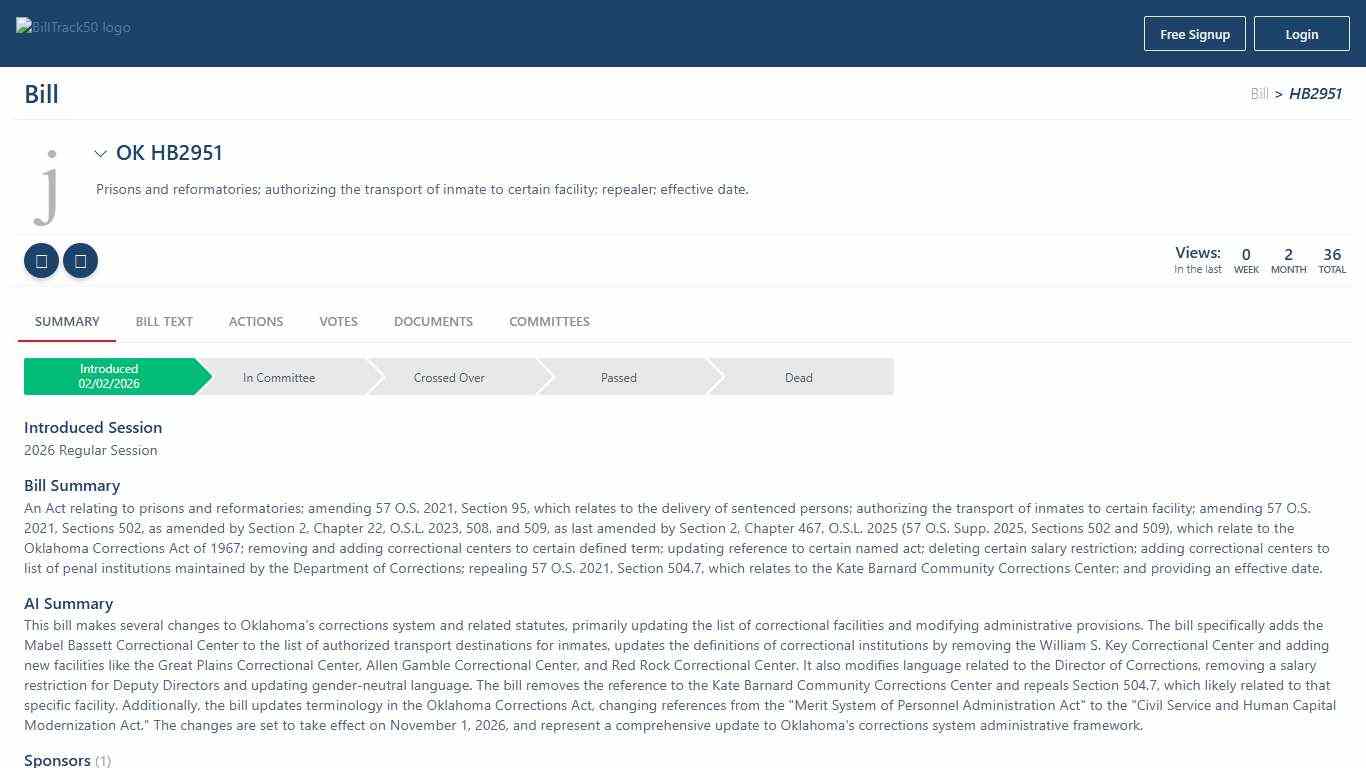 OK HB2951 BillTrack50