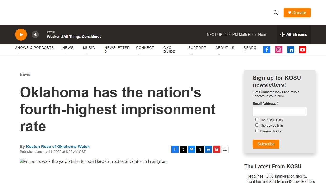 Oklahoma has the nation's fourth-highest imprisonment rate KOSU